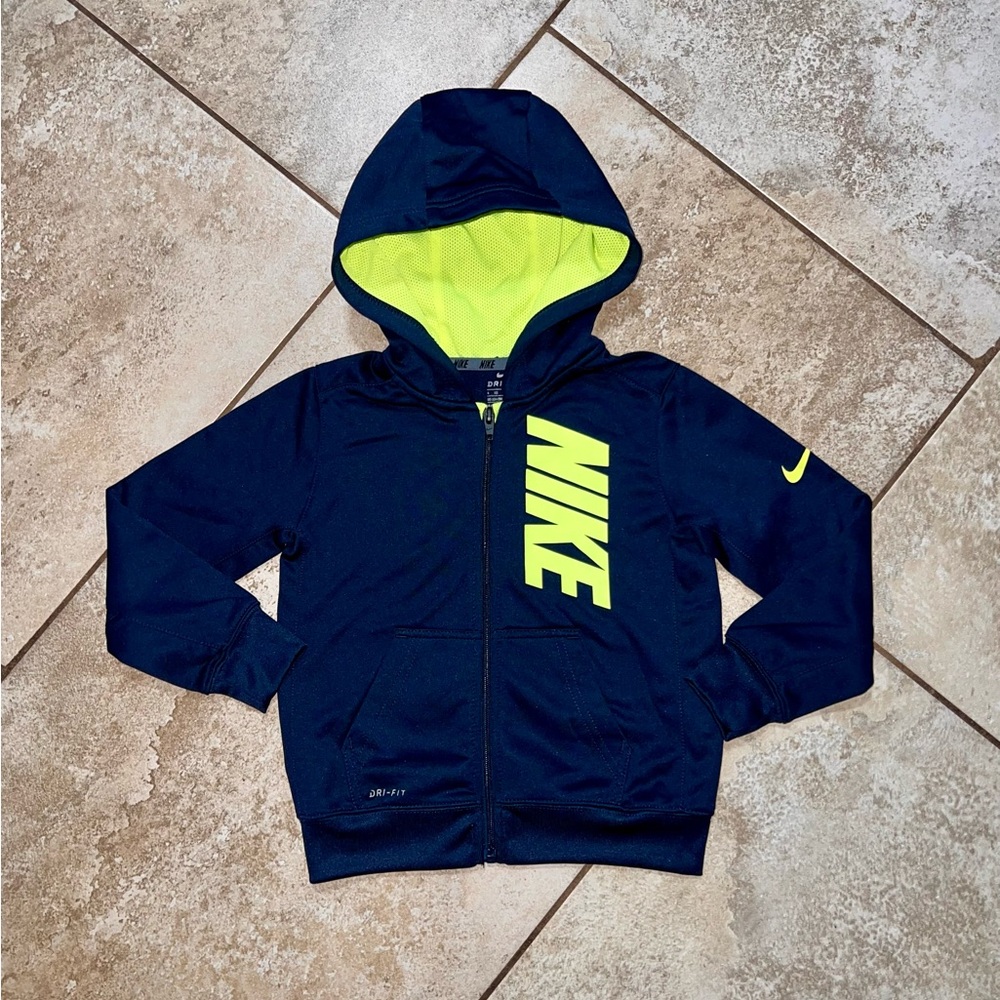 Boys Nike Dri-Fit Full Zip Hooded Jacket Blue Neon 4T